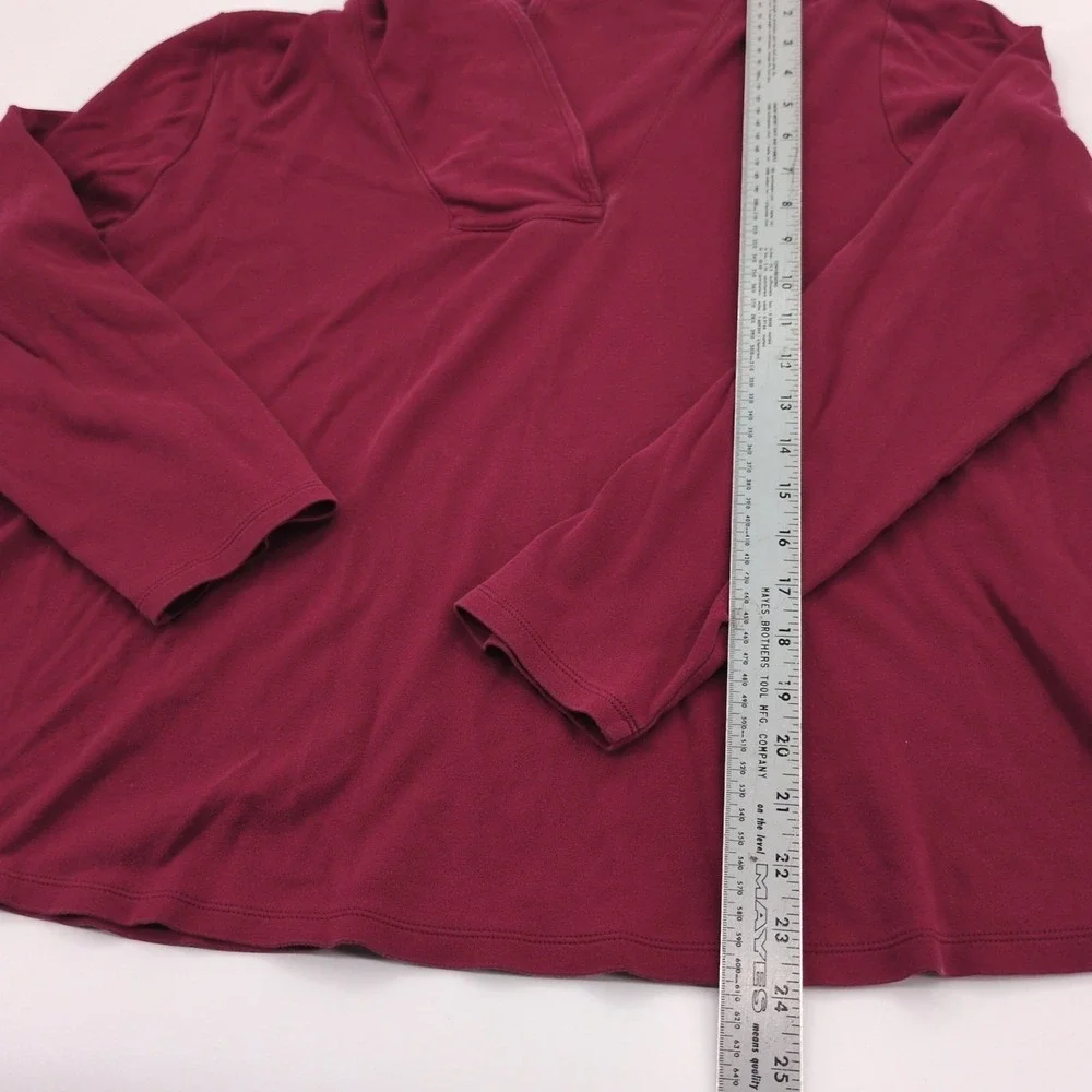 LL Bean Womens 2X Plus Burgundy Shawl Collar Long Sleeve Pullover Plum‎ Cotton